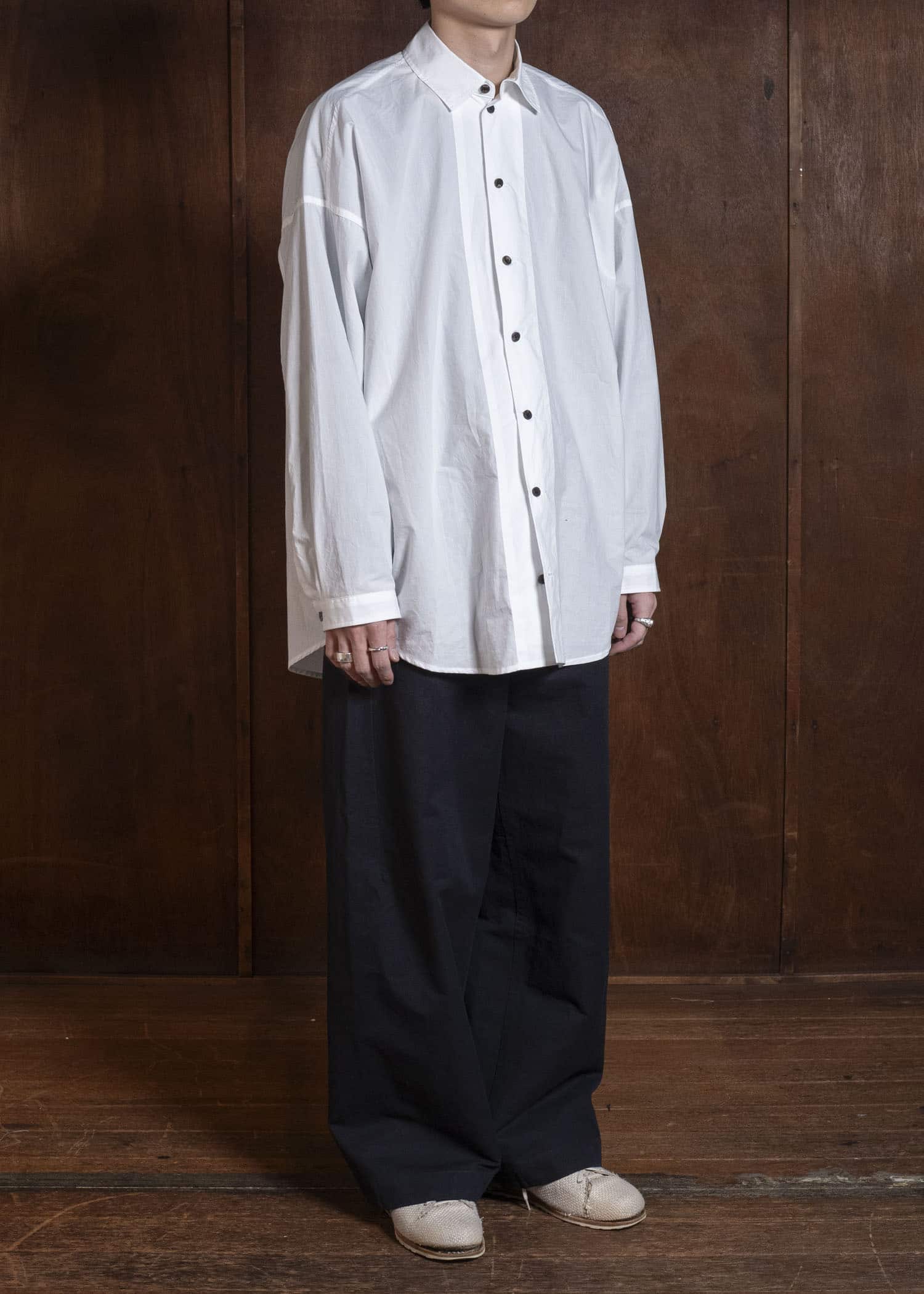 JAN-JAN VAN ESSCHE TROUSERS#90 OVERSIZED 6-POCKET DENIM WITH DRAWSTRING INSIDE | CO PAPER FINE TWILL Black
