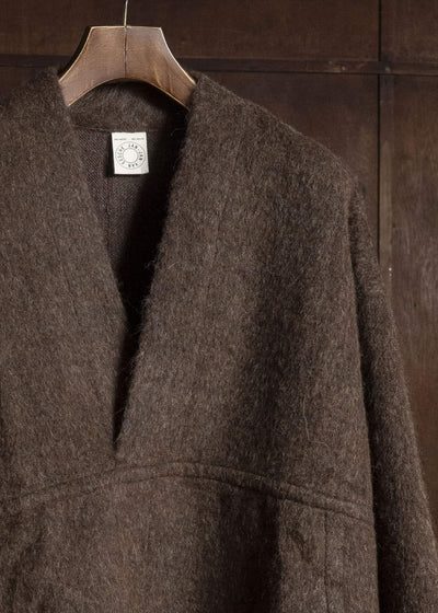 JAN-JAN VAN ESSCHE SWEAT#70 WOVEN SWEAT WITH FRONT POCKETS AND DRAWSTRING Highpile Herringbone | Brown Alpaca