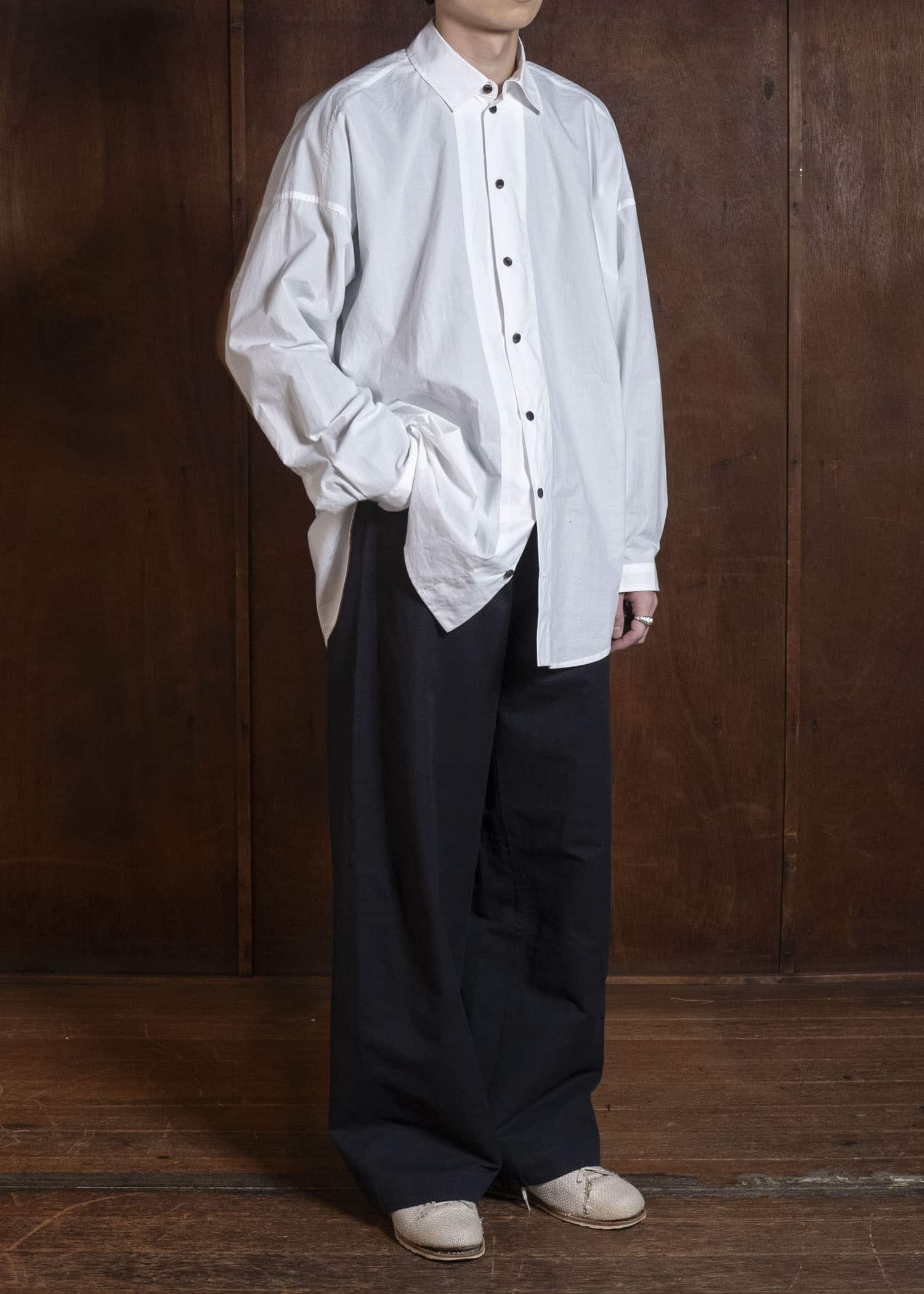 JAN-JAN VAN ESSCHE TROUSERS#90 OVERSIZED 6-POCKET DENIM WITH DRAWSTRING INSIDE | CO PAPER FINE TWILL Black
