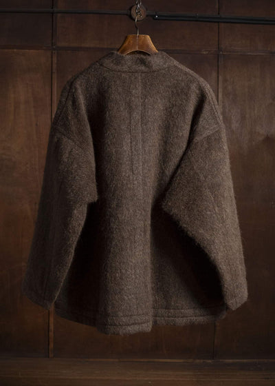 JAN-JAN VAN ESSCHE SWEAT#70 WOVEN SWEAT WITH FRONT POCKETS AND DRAWSTRING Highpile Herringbone | Brown Alpaca