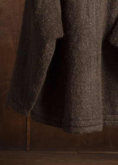JAN-JAN VAN ESSCHE SWEAT#70 WOVEN SWEAT WITH FRONT POCKETS AND DRAWSTRING Highpile Herringbone | Brown Alpaca