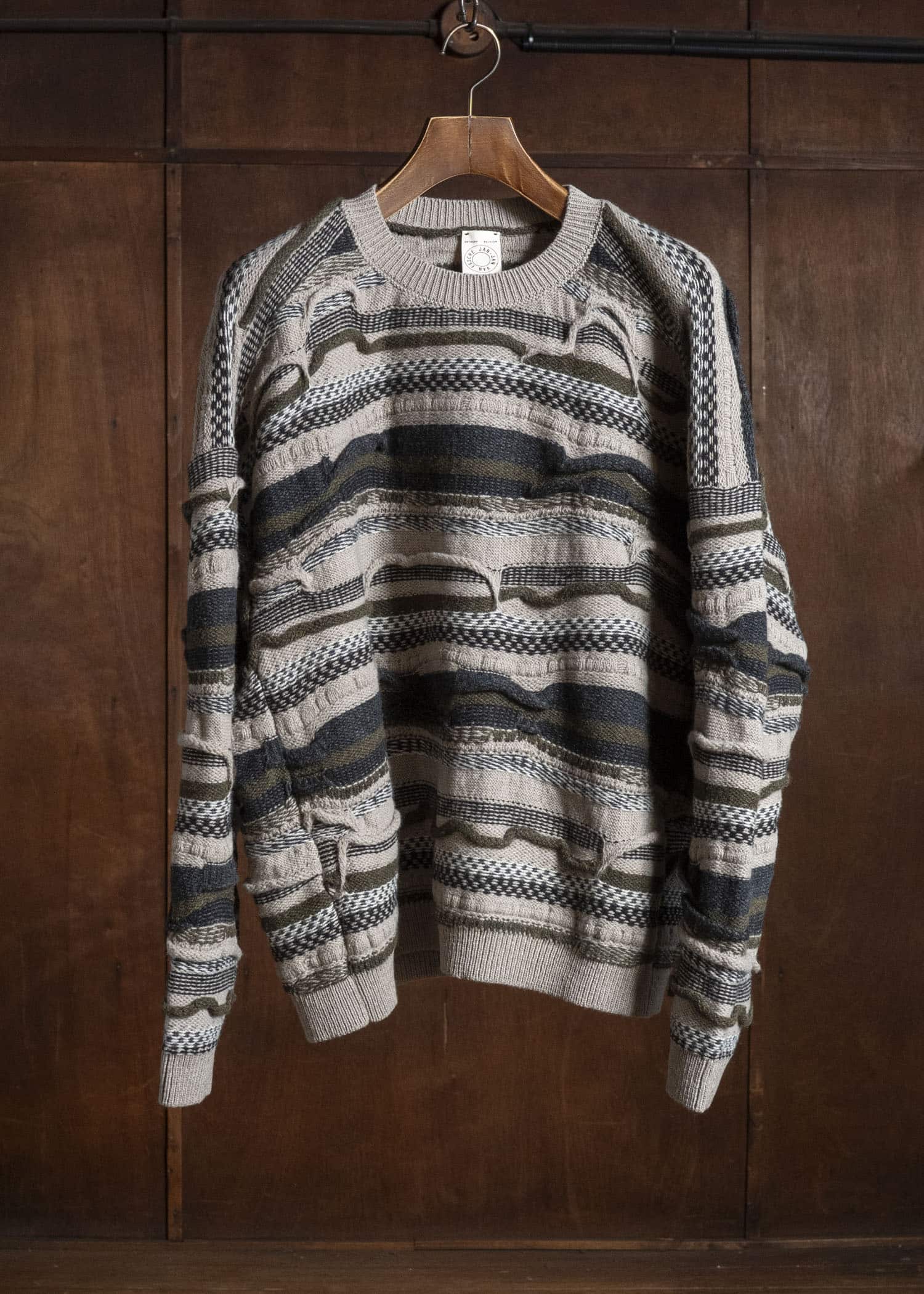 JAN-JAN VAN ESSCHE KNIT#80 TEXTURED COOGIE KNITTED CREWNECK SWEATER Super Fine Wool | Light Variation