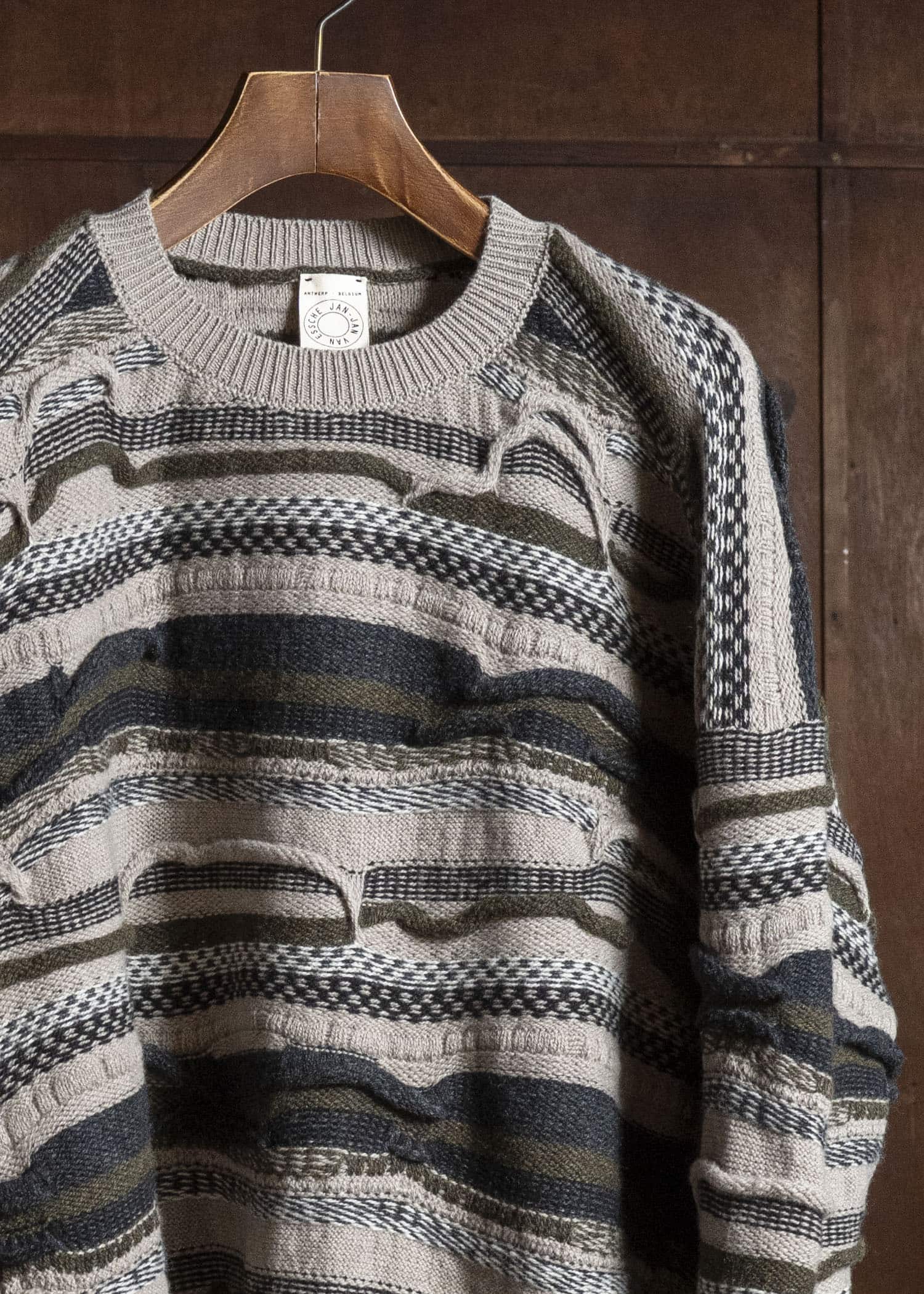 JAN-JAN VAN ESSCHE KNIT#80 TEXTURED COOGIE KNITTED CREWNECK SWEATER Super Fine Wool | Light Variation