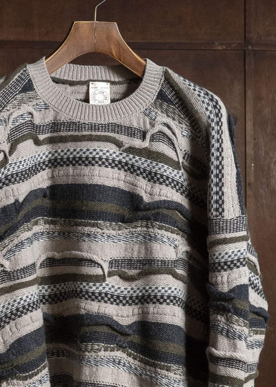 JAN-JAN VAN ESSCHE KNIT#80 TEXTURED COOGIE KNITTED CREWNECK SWEATER Super Fine Wool | Light Variation