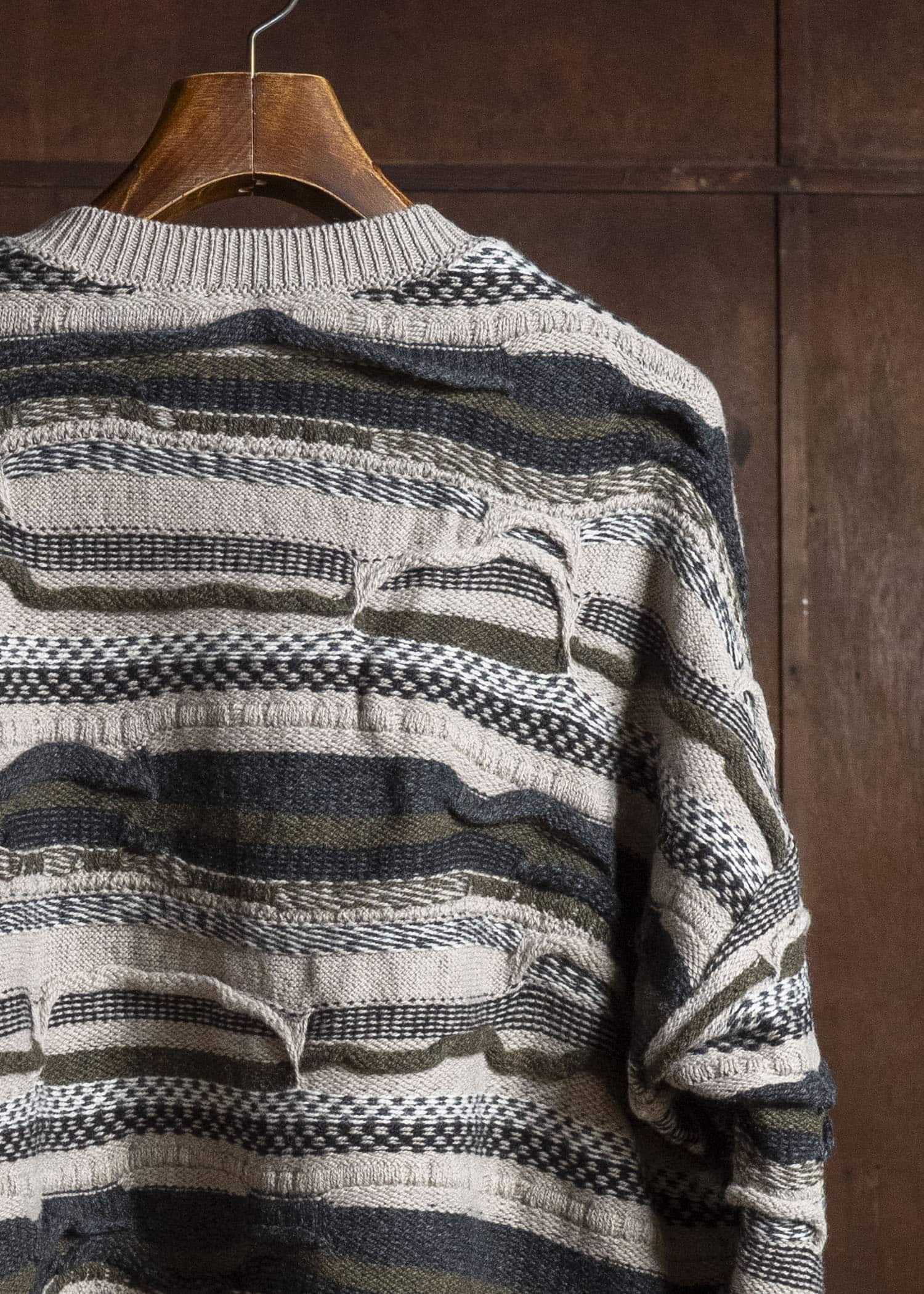 JAN-JAN VAN ESSCHE KNIT#80 TEXTURED COOGIE KNITTED CREWNECK SWEATER Super Fine Wool | Light Variation