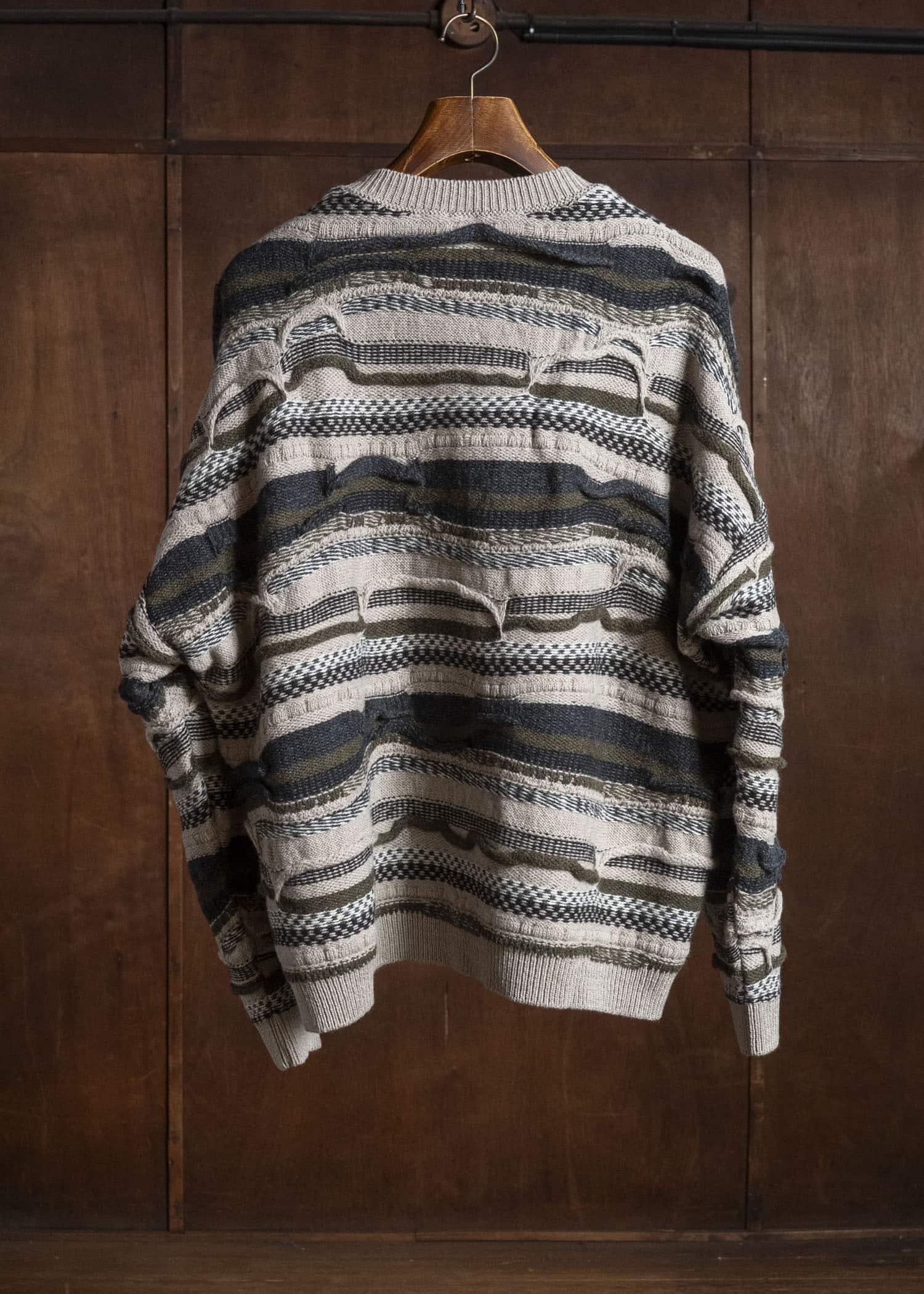 JAN-JAN VAN ESSCHE KNIT#80 TEXTURED COOGIE KNITTED CREWNECK SWEATER Super Fine Wool | Light Variation