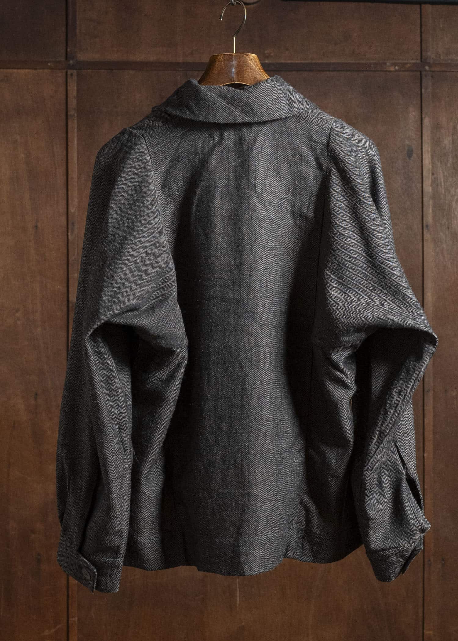 Gathering Textiles Farmer Jacket Handwoven Herrinbone Wool, Black And Gray Yarn FAJ02-HW-BK
