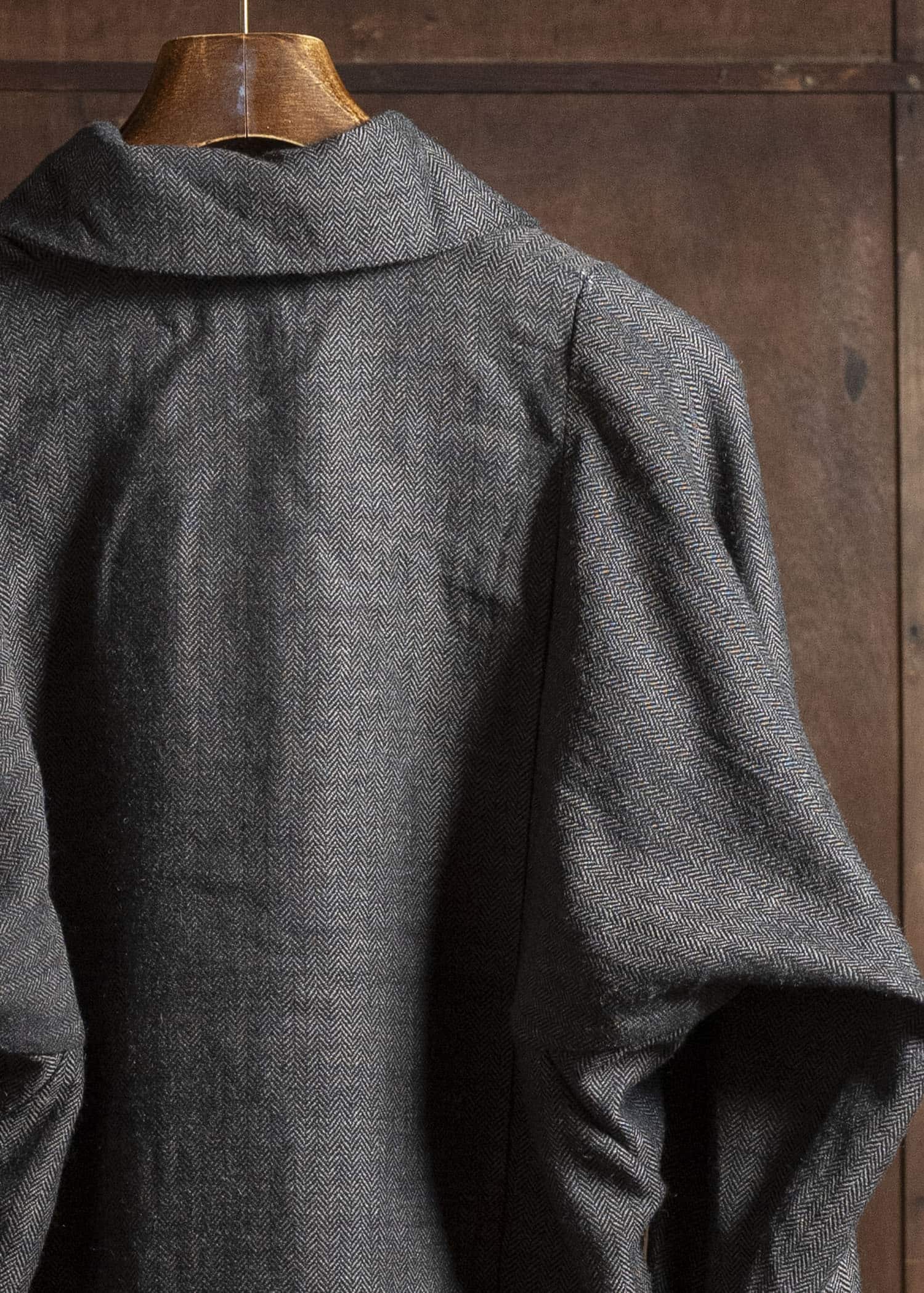 Gathering Textiles Farmer Jacket Handwoven Herrinbone Wool, Black And Gray Yarn FAJ02-HW-BK