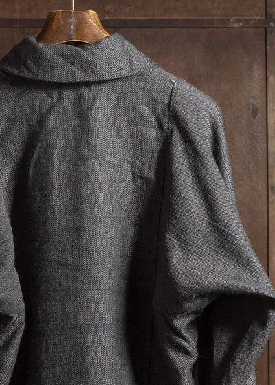 Gathering Textiles Farmer Jacket Handwoven Herrinbone Wool , Black And Grey Yarn FAJ02-HW-BK