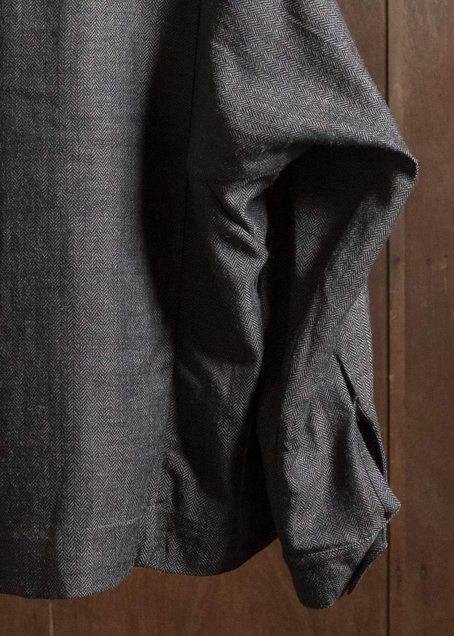 Gathering Textiles Farmer Jacket Handwoven Herrinbone Wool, Black And Gray Yarn FAJ02-HW-BK