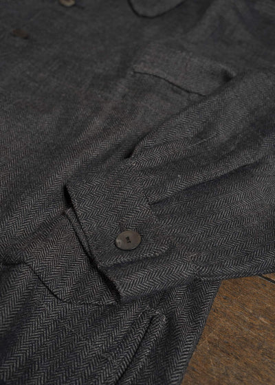 Gathering Textiles Farmer Jacket Handwoven Herrinbone Wool , Black And Grey Yarn FAJ02-HW-BK