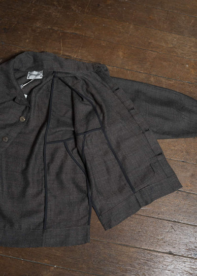 Gathering Textiles Farmer Jacket Handwoven Herrinbone Wool , Black And Grey Yarn FAJ02-HW-BK