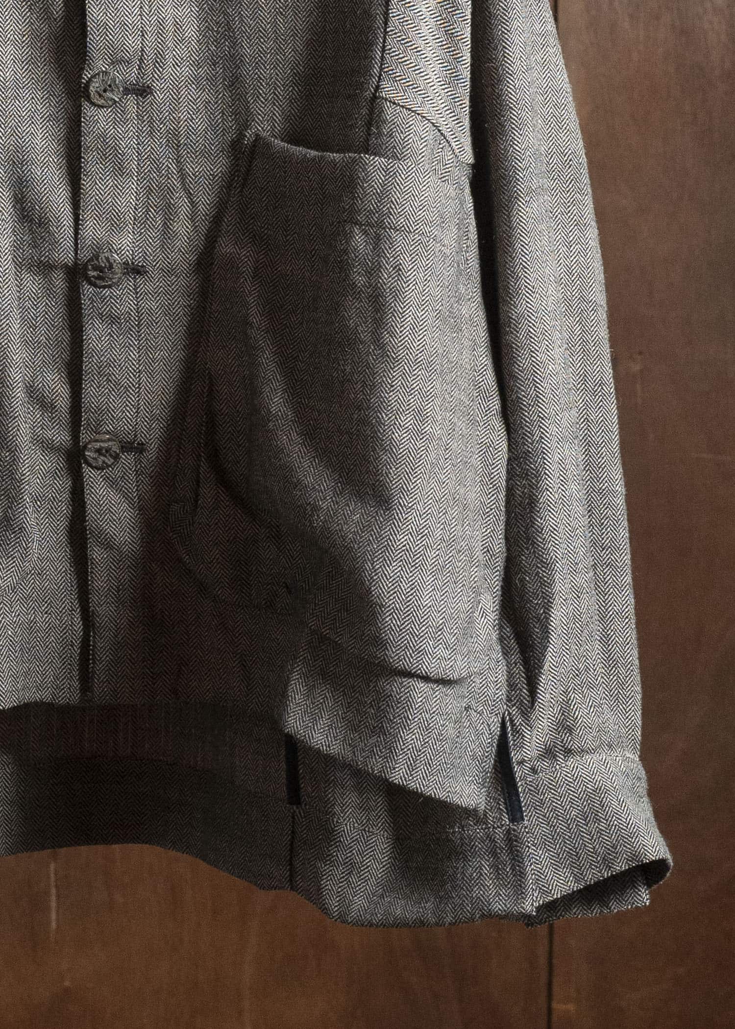 Gathering Textiles Farmer Jacket Handwoven Herrinbone Wool , Black And Brown Yarn FAJ02-HW-BR