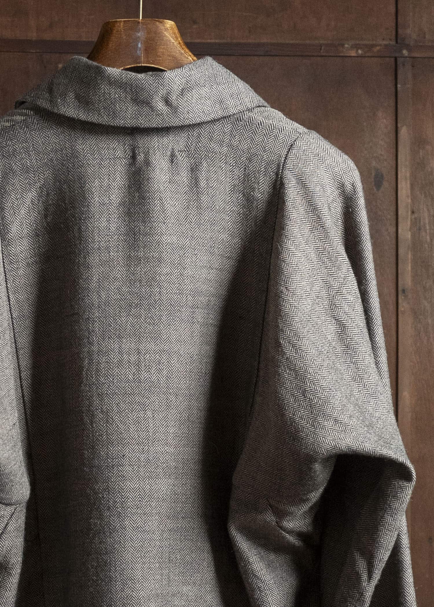 Gathering Textiles Farmer Jacket Handwoven Herrinbone Wool , Black And Brown Yarn FAJ02-HW-BR