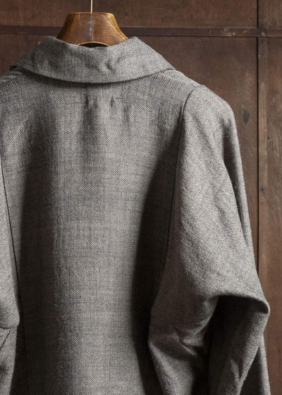 Gathering Textiles Farmer Jacket Handwoven Herrinbone Wool, Black And Brown Yarn FAJ02-HW-BR