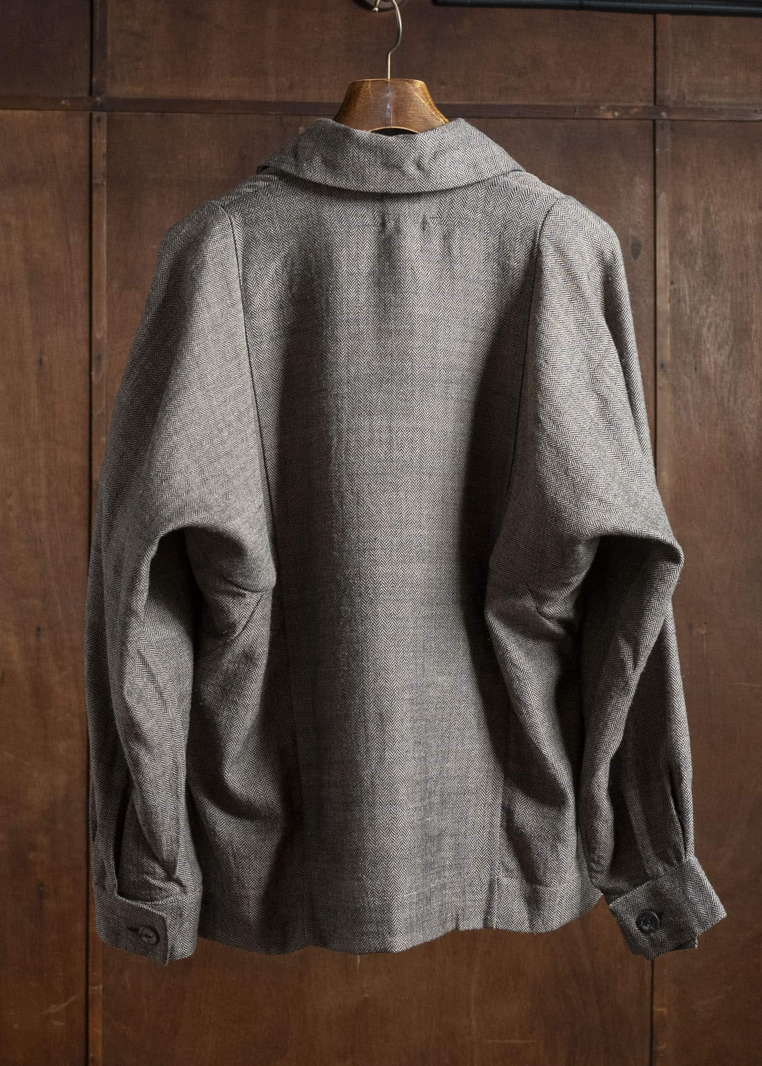 Gathering Textiles Farmer Jacket Handwoven Herrinbone Wool , Black And Brown Yarn FAJ02-HW-BR