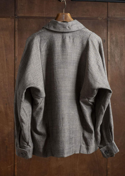 Gathering Textiles Farmer Jacket Handwoven Herrinbone Wool, Black And Brown Yarn FAJ02-HW-BR