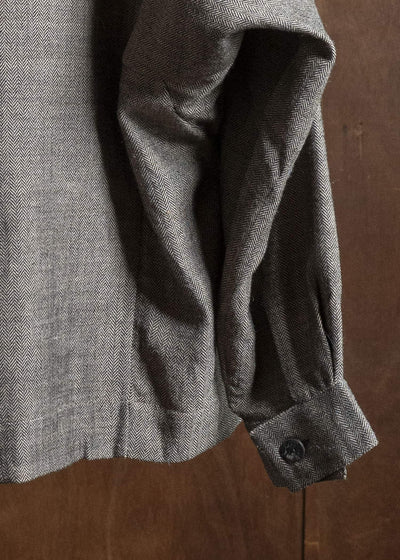 Gathering Textiles Farmer Jacket Handwoven Herrinbone Wool, Black And Brown Yarn FAJ02-HW-BR