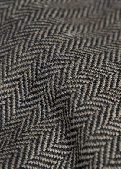 Gathering Textiles Farmer Jacket Handwoven Herrinbone Wool, Black And Brown Yarn FAJ02-HW-BR