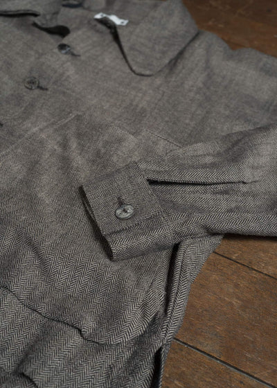 Gathering Textiles Farmer Jacket Handwoven Herrinbone Wool, Black And Brown Yarn FAJ02-HW-BR