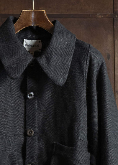 Gathering Textiles Farmer Jacket Handwoven Organic Cotton, Naturally Dyed Black FAJ02-HC-BK