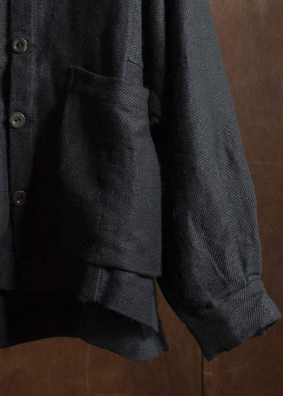 Gathering Textiles Farmer Jacket Handwoven Organic Cotton, Naturally Dyed Black FAJ02-HC-BK