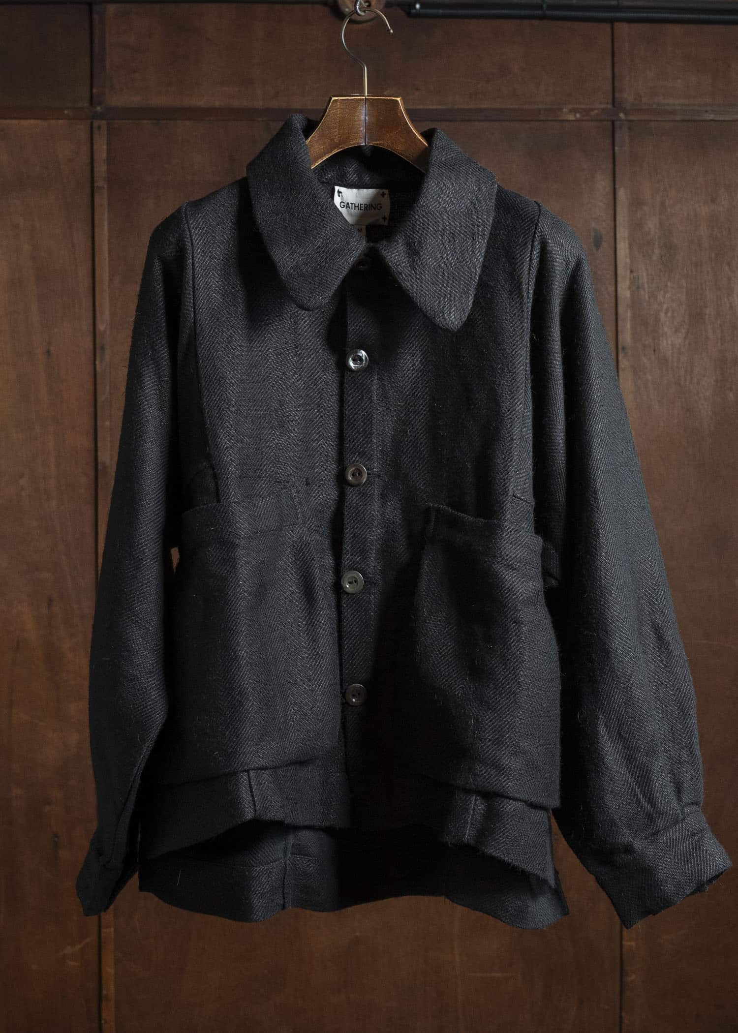 Gathering Textiles Farmer Jacket Handwoven Organic Cotton , Naturally Dyed Black FAJ02-HC-BK