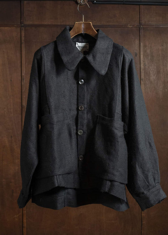 Gathering Textiles Farmer Jacket Handwoven Organic Cotton , Naturally Dyed Black FAJ02-HC-BK