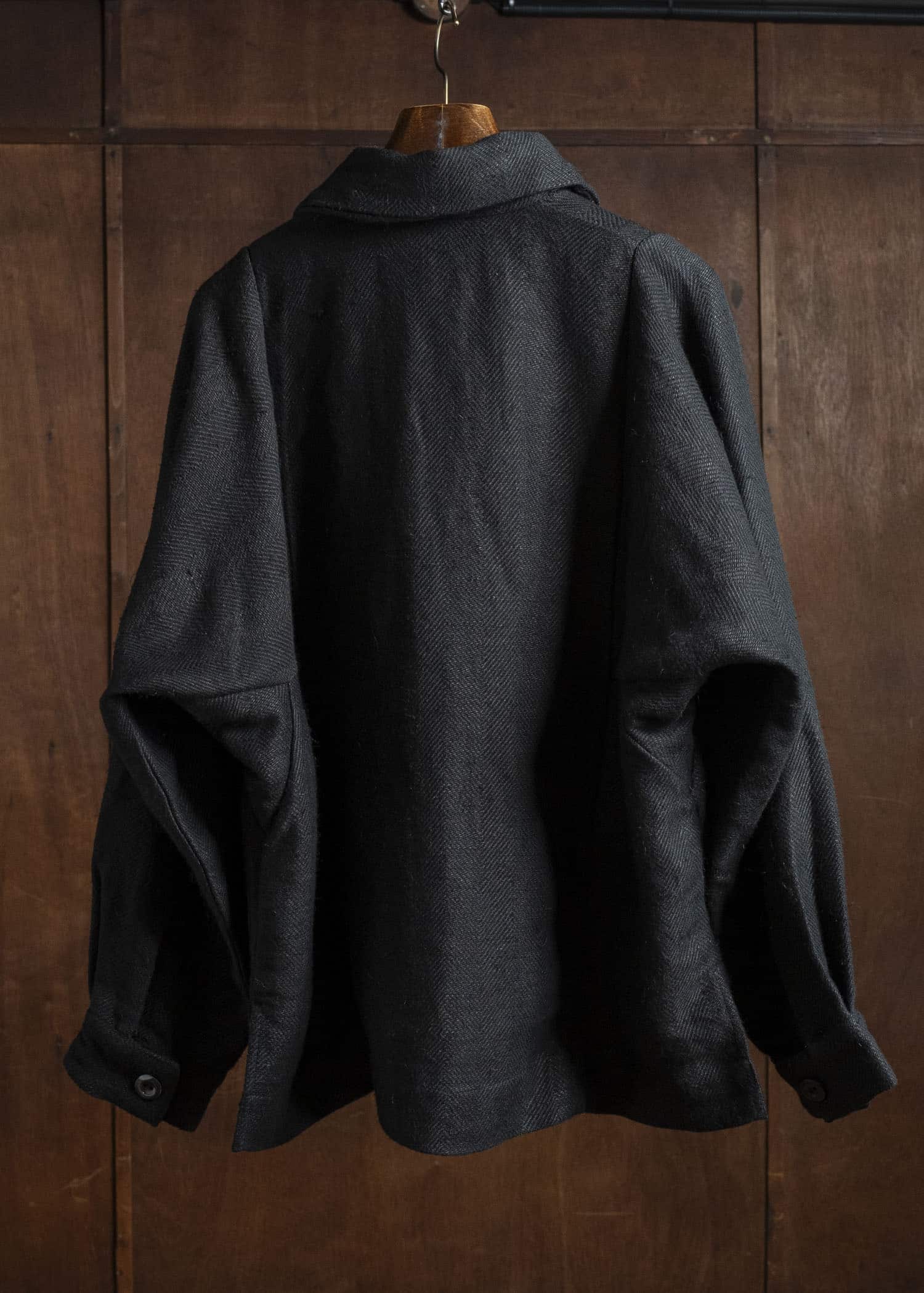 Gathering Textiles Farmer Jacket Handwoven Organic Cotton , Naturally Dyed Black FAJ02-HC-BK