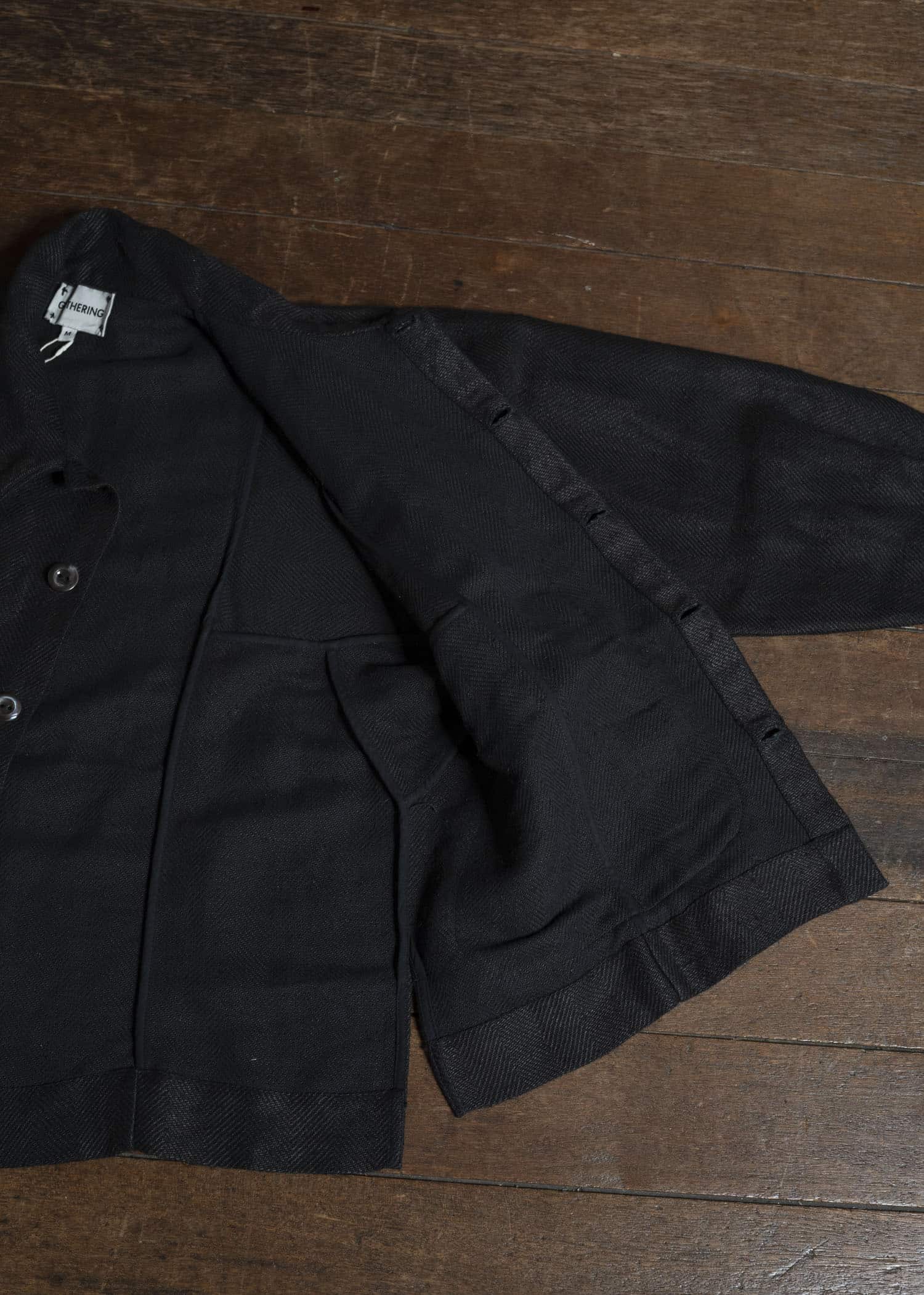 Gathering Textiles Farmer Jacket Handwoven Organic Cotton , Naturally Dyed Black FAJ02-HC-BK