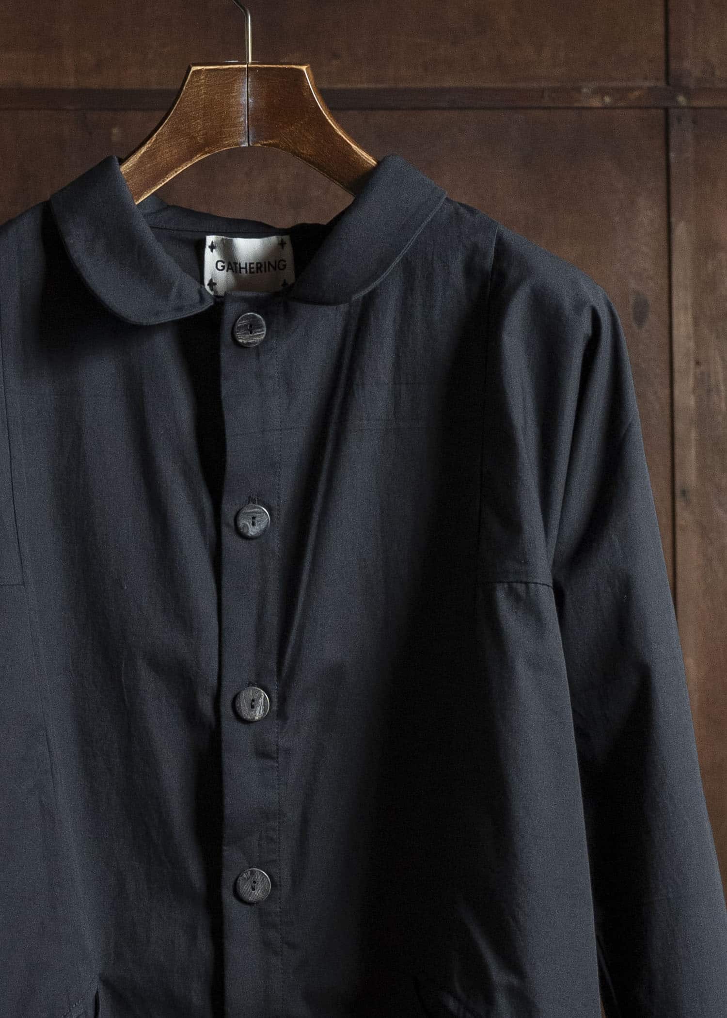 Gathering Textiles Farmer Shirt Organic Cotton Poplin , Naturally Dyed Black FAS01-CP-BK