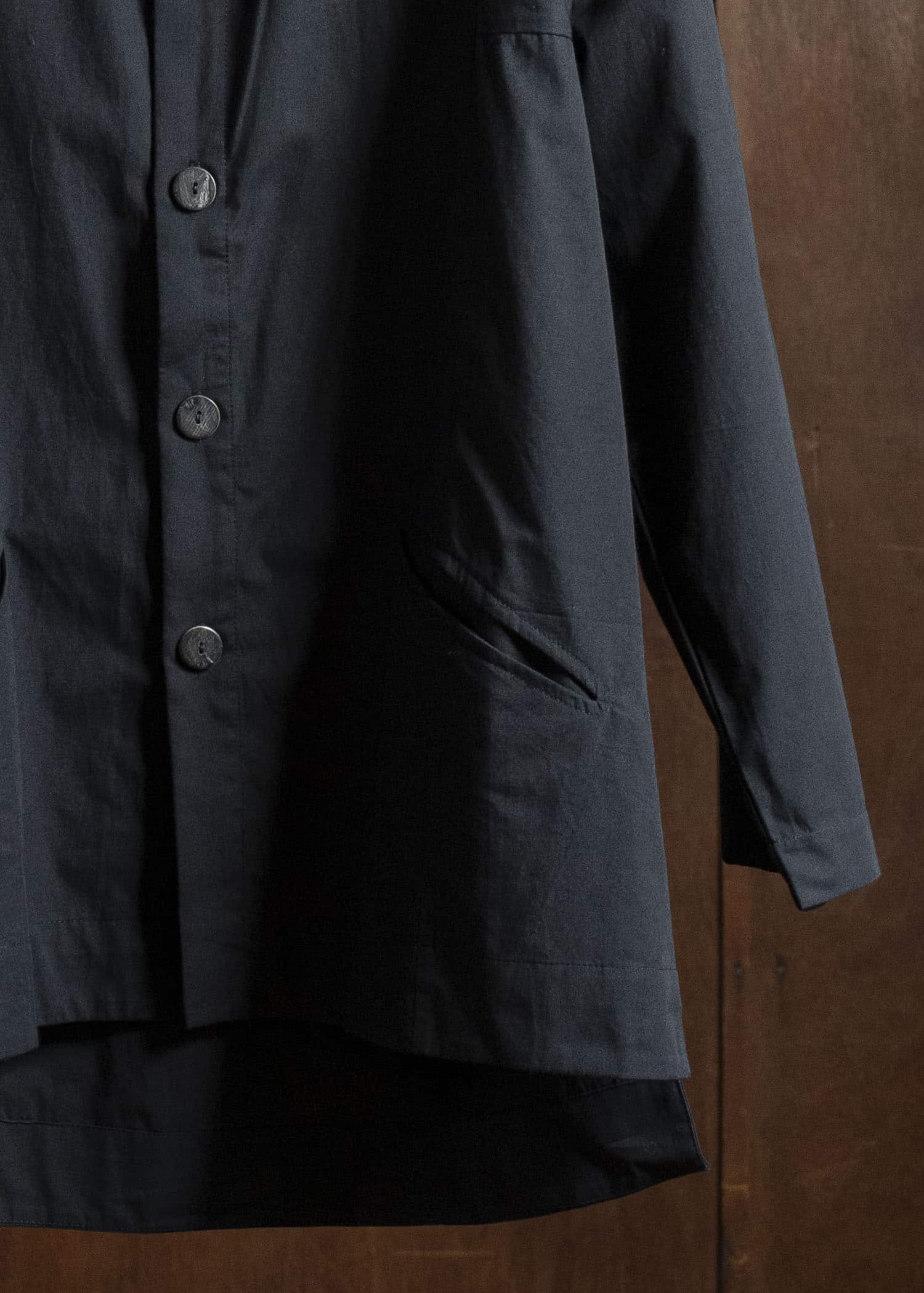 Gathering Textiles Farmer Shirt Organic Cotton Poplin , Naturally Dyed Black FAS01-CP-BK