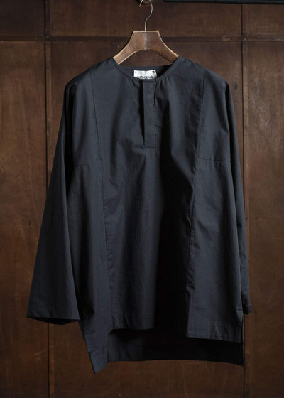 Gathering Textiles Fisherman Shirt Organic Cotton Poplin , Naturally Dyed Black FIS01-CP-BK