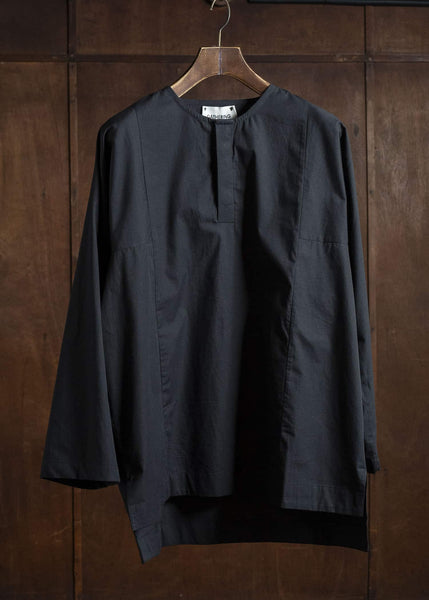 Gathering Textiles Fisherman Shirt Organic Cotton Poplin , Naturally Dyed Black FIS01-CP-BK