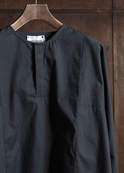 Gathering Textiles Fisherman Shirt Organic Cotton Poplin , Naturally Dyed Black FIS01-CP-BK