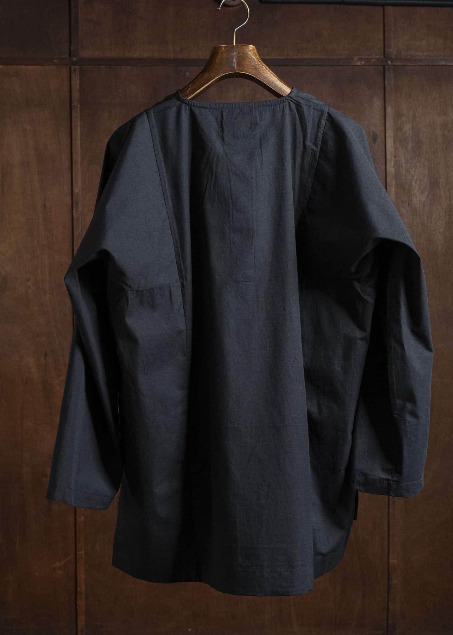 Gathering Textiles Fisherman Shirt Organic Cotton Poplin , Naturally Dyed Black FIS01-CP-BK