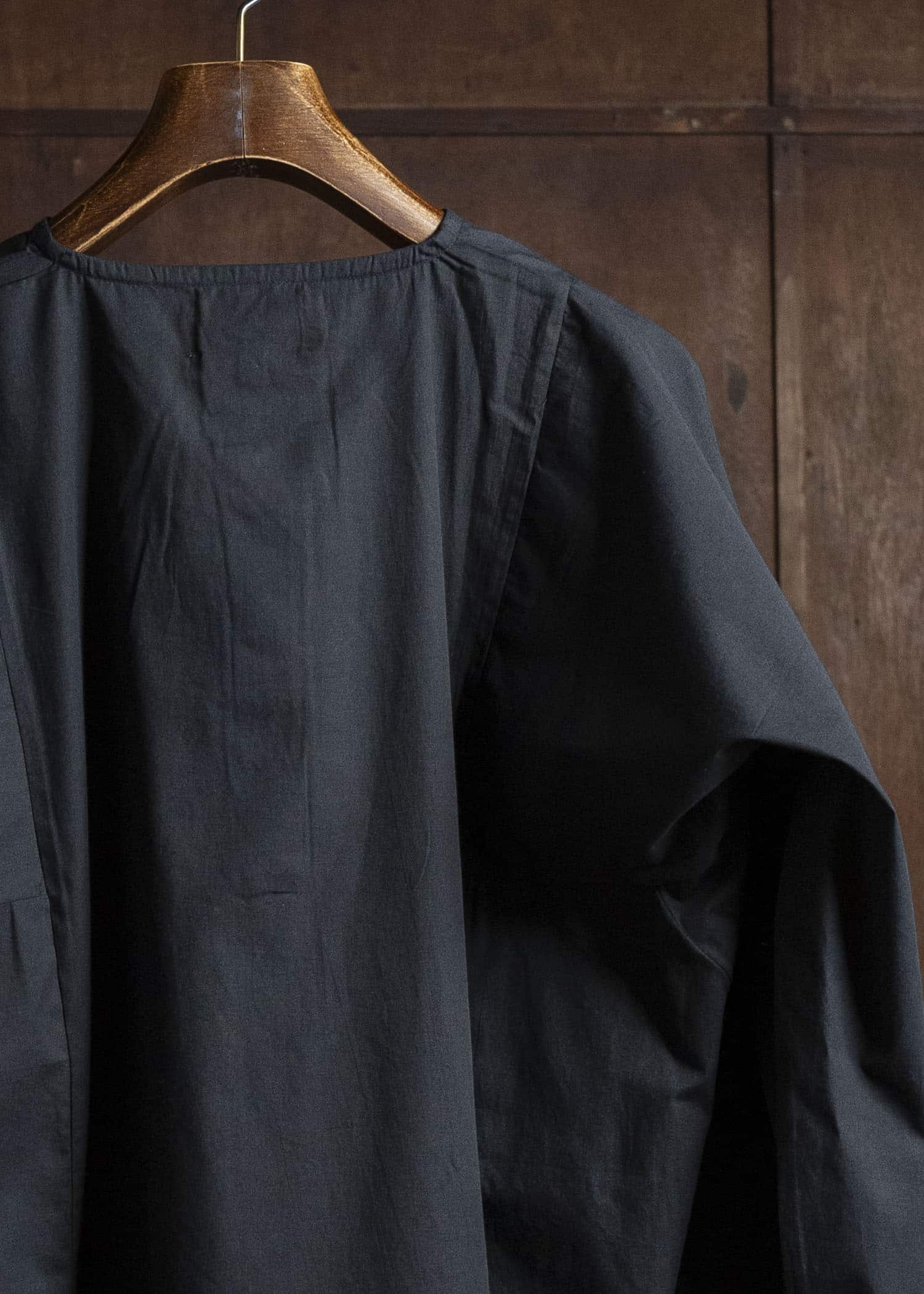 Gathering Textiles Fisherman Shirt Organic Cotton Poplin , Naturally Dyed Black FIS01-CP-BK