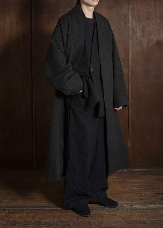 JAN-JAN VAN ESSCHE COAT#35 COAT WITH STANDING COLLAR,JET POCKETS, FULLY LINED Boiled Wool Sweat | Dark Forest