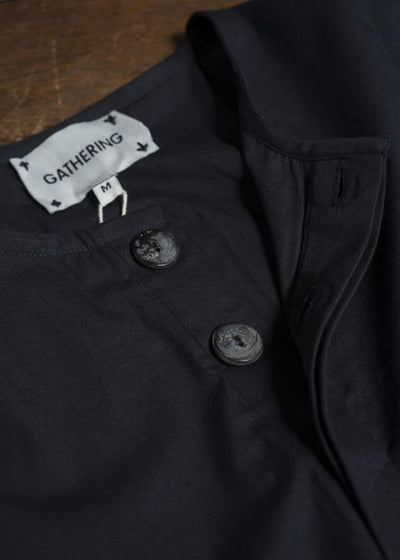 Gathering Textiles Fisherman Shirt Organic Cotton Poplin , Naturally Dyed Black FIS01-CP-BK