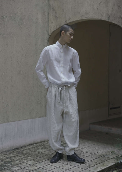ZIIIN KAFKA STAND COLLAR GATHER SHIRT / WHITE