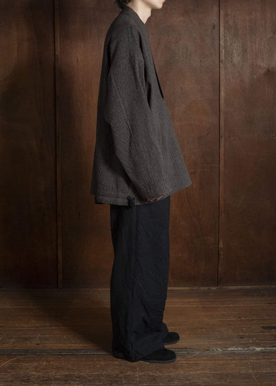 JAN-JAN VAN ESSCHE SWEAT#70 WOVEN SWEAT WITH FRONT POCKETS AND DRAWSTRING Yak Linen Cotton | Brown Striped
