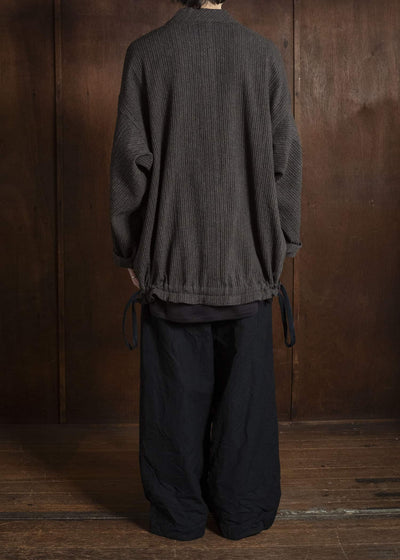 JAN-JAN VAN ESSCHE SWEAT#70 WOVEN SWEAT WITH FRONT POCKETS AND DRAWSTRING Yak Linen Cotton | Brown Striped