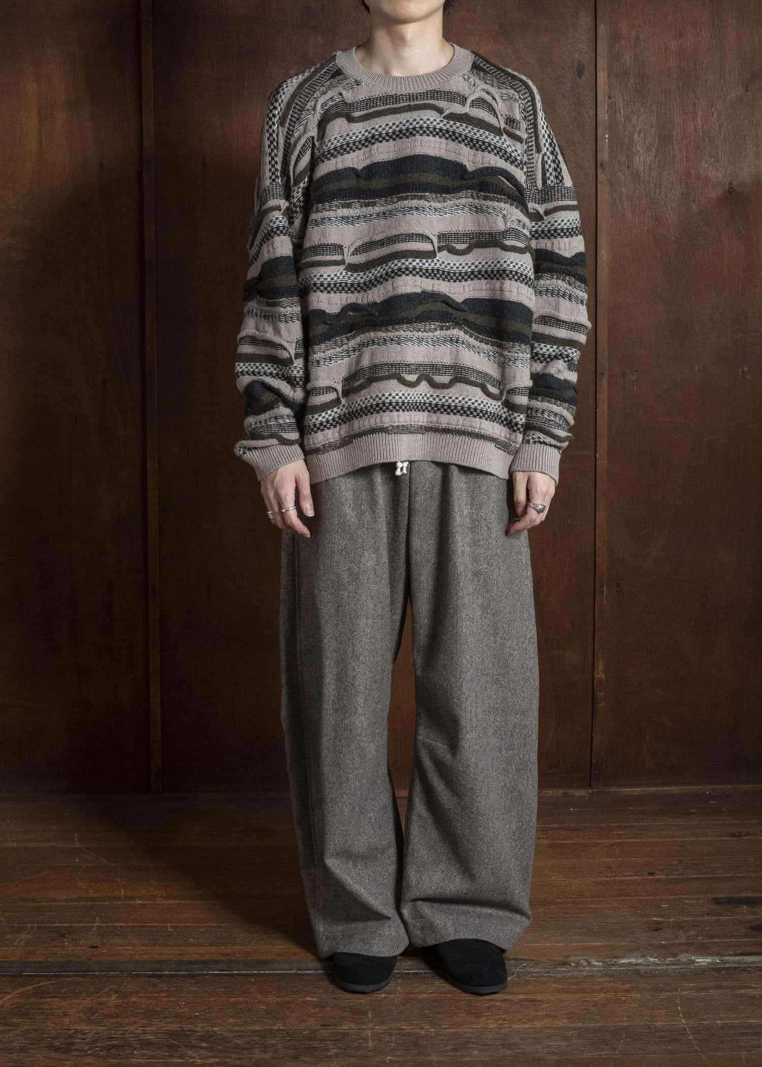JAN-JAN VAN ESSCHE KNIT#80 TEXTURED COOGIE KNITTED CREWNECK SWEATER Super Fine Wool | Light Variation