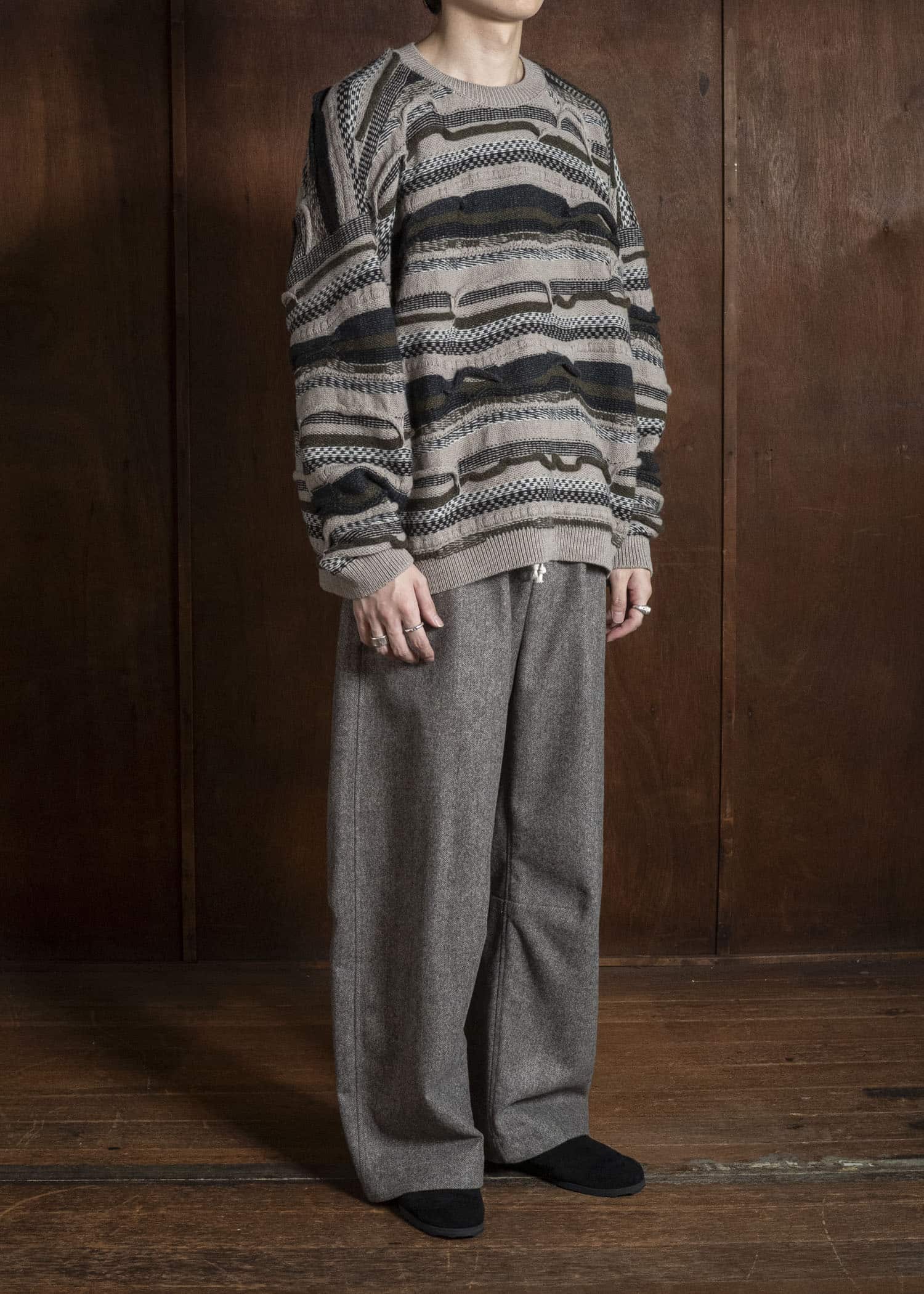 JAN-JAN VAN ESSCHE KNIT#80 TEXTURED COOGIE KNITTED CREWNECK SWEATER Super Fine Wool | Light Variation