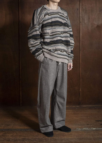 JAN-JAN VAN ESSCHE KNIT#80 TEXTURED COOGIE KNITTED CREWNECK SWEATER Super Fine Wool | Light Variation