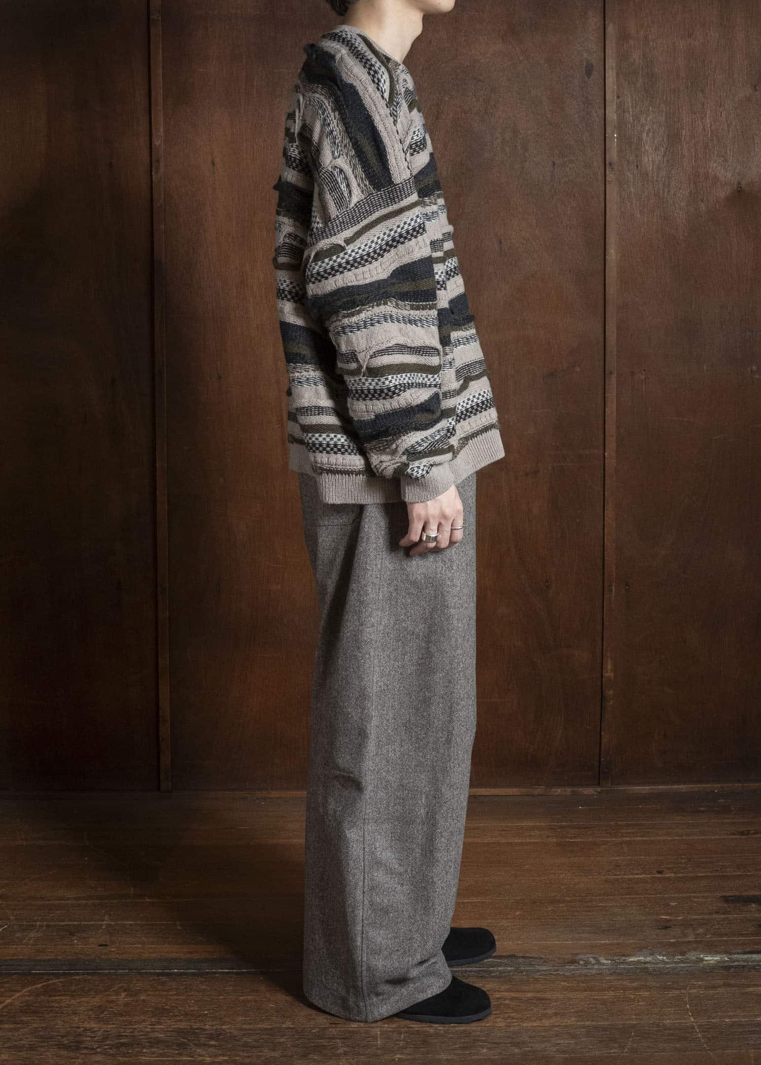 JAN-JAN VAN ESSCHE KNIT#80 TEXTURED COOGIE KNITTED CREWNECK SWEATER Super Fine Wool | Light Variation