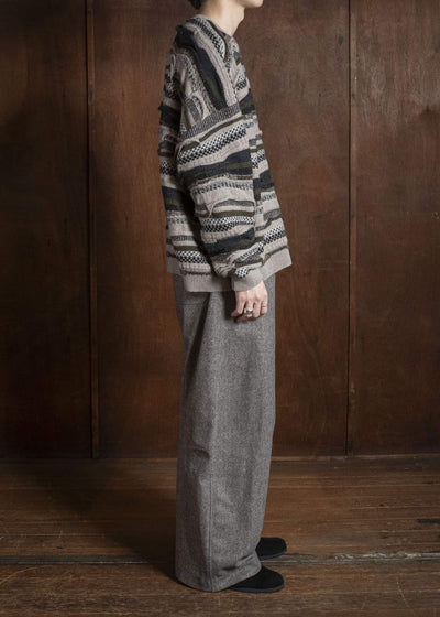 JAN-JAN VAN ESSCHE KNIT#80 TEXTURED COOGIE KNITTED CREWNECK SWEATER Super Fine Wool | Light Variation