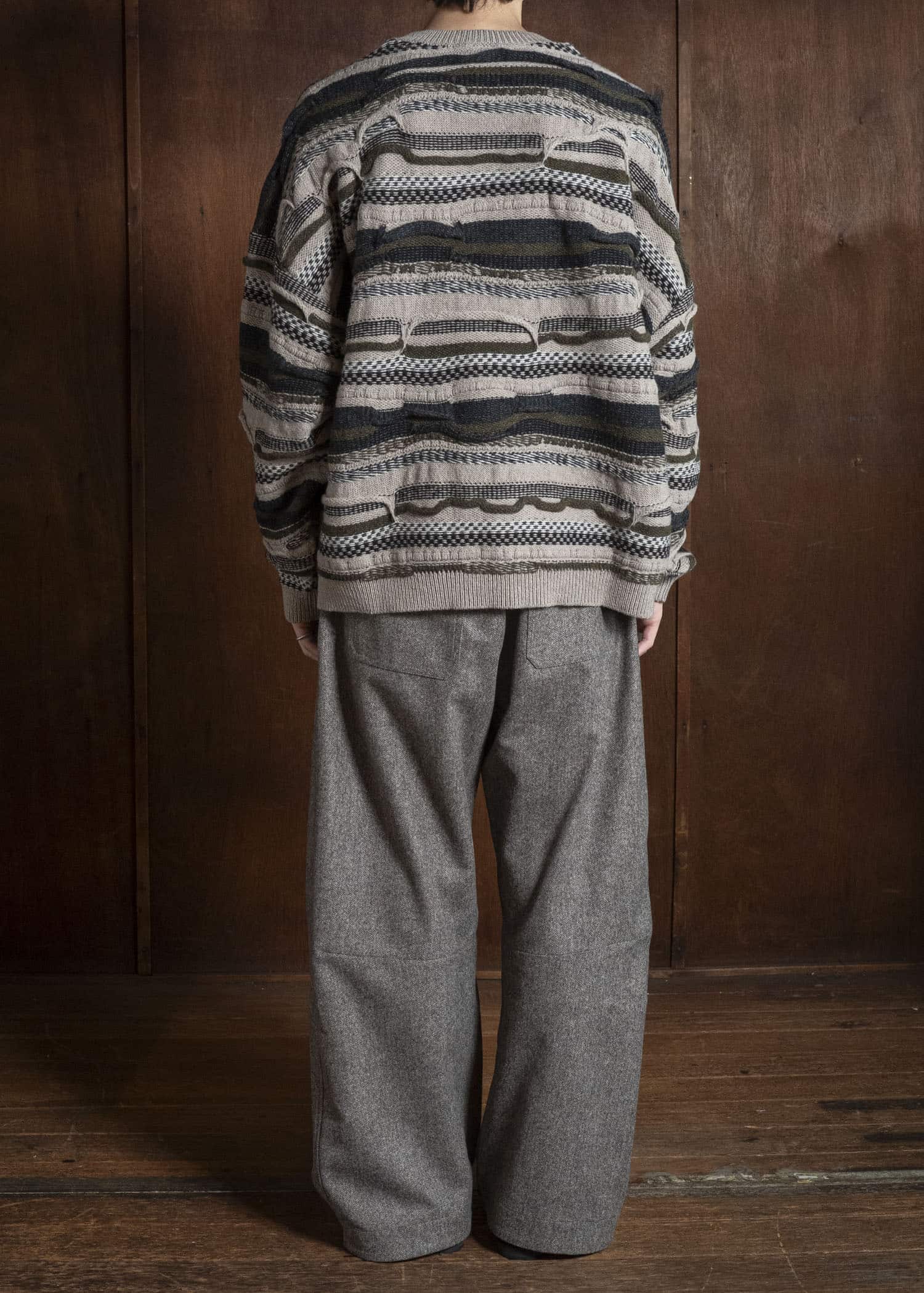 JAN-JAN VAN ESSCHE KNIT#80 TEXTURED COOGIE KNITTED CREWNECK SWEATER Super Fine Wool | Light Variation
