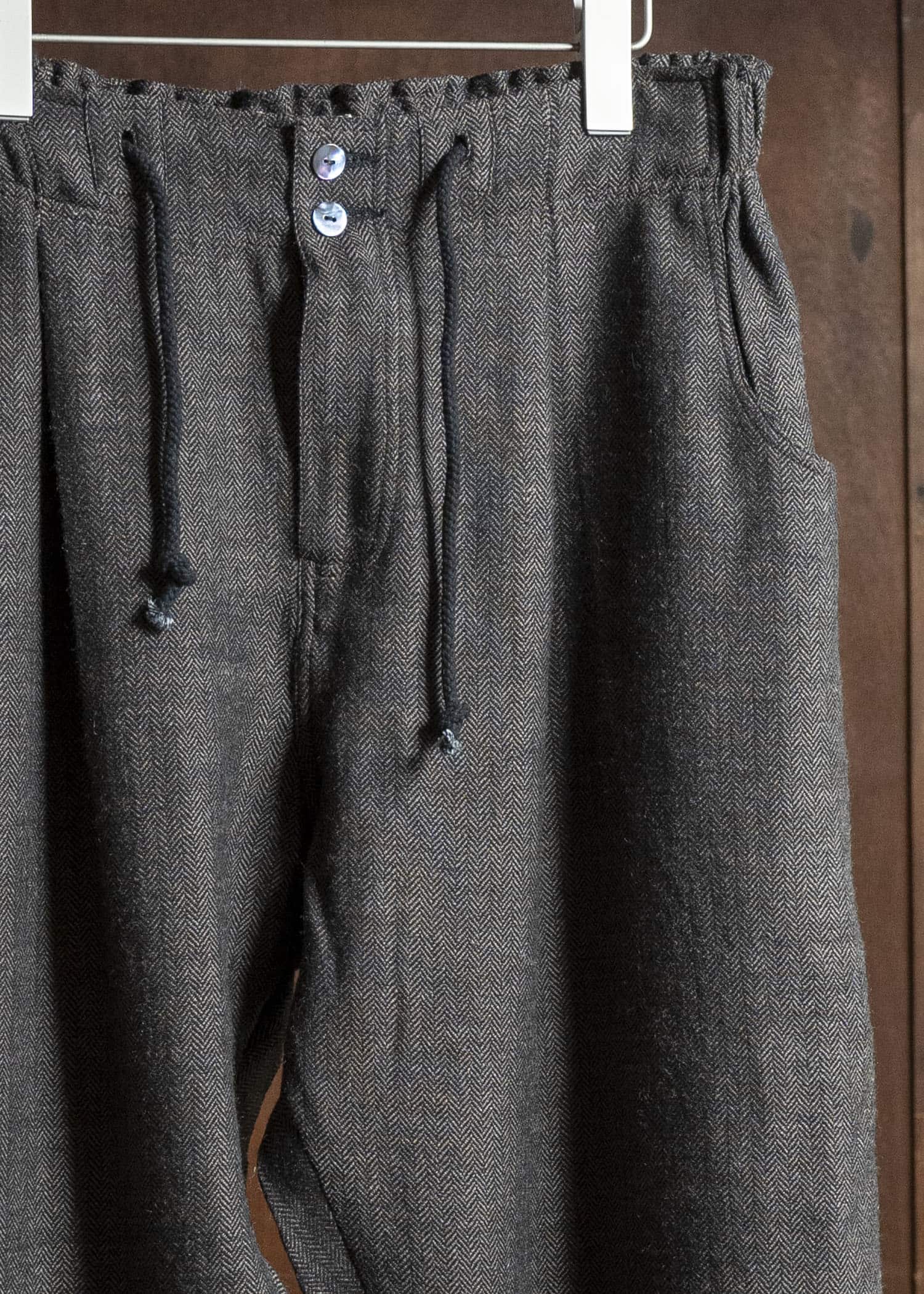 Gathering Textiles Farmer Pants Handwoven Wool , Himalayan Hoothills , Black And Grey Yarn FAP01-HW-BK