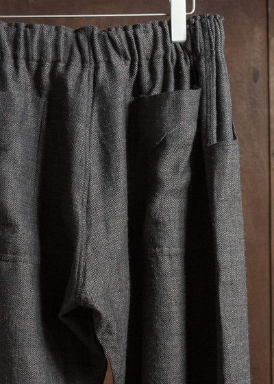 Gathering Textiles Farmer Pants Handwoven Wool , Himalayan Hoothills , Black And Grey Yarn FAP01-HW-BK